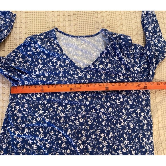 Croft & Barrow Night Gown Pajamas Sz XL Blue  Floral 60% Cotton SOFT + Stretch - Picture 9 of 11